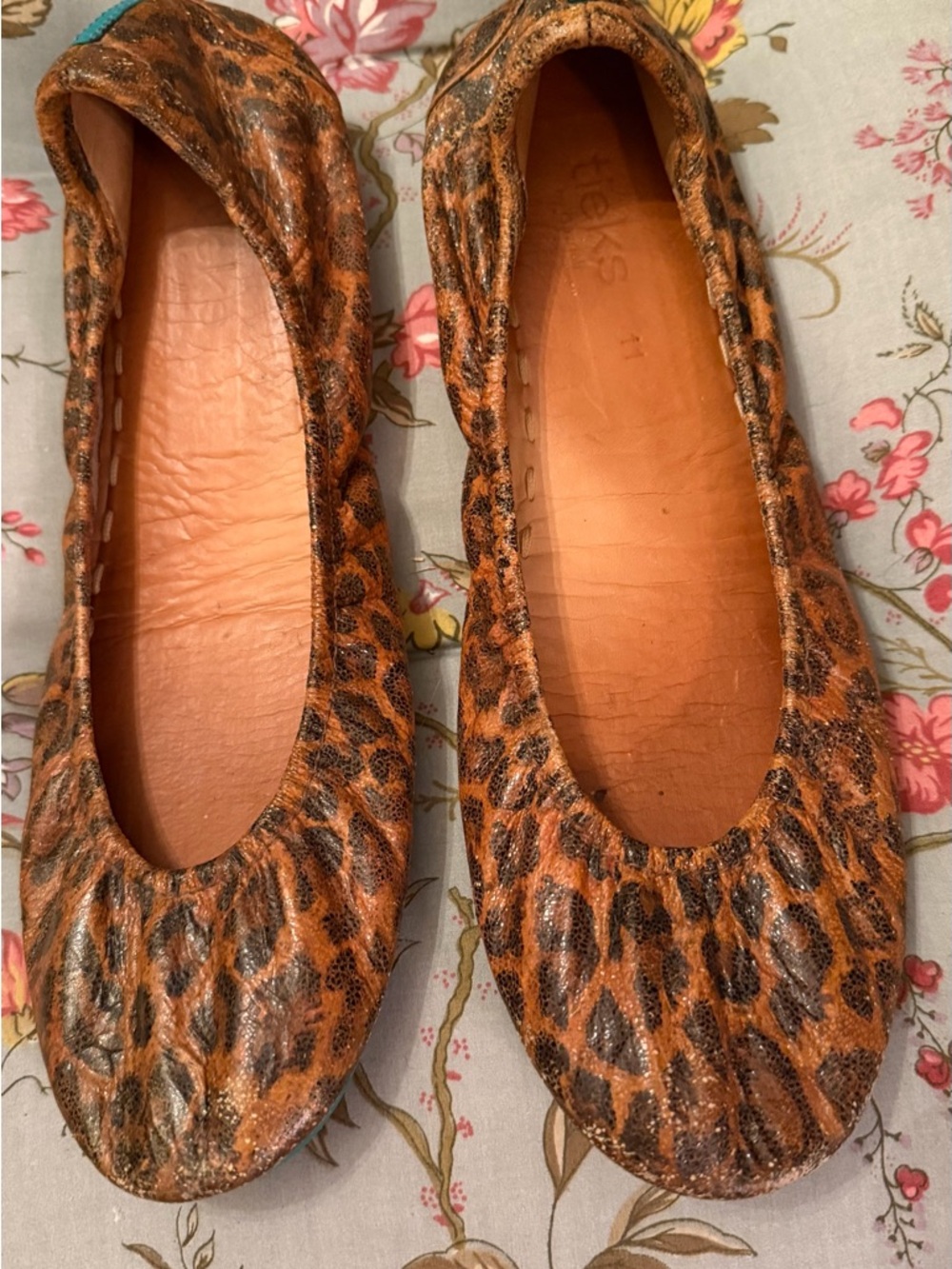 Tieks Leather Leopard-Print Ballet Flats - Brown black 11 good condition